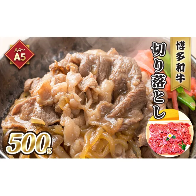 牛肉 切り落とし A5～A4 博多和牛 500g 化粧箱入 配送不可 離島 お肉 厳選部分 ブランド和牛 やわらかい ジューシー 霜降り サシ 旨み とろける