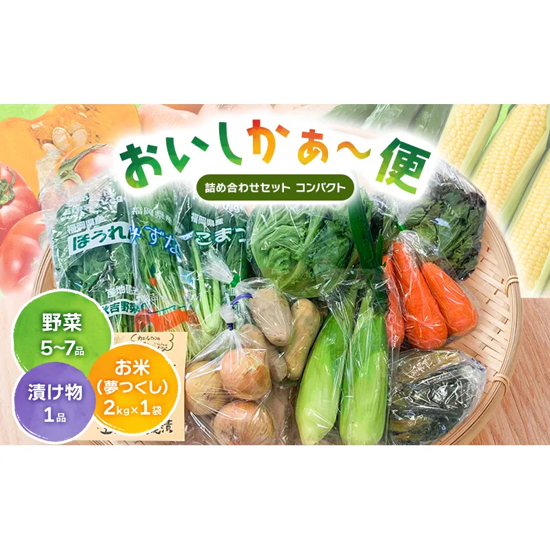 おいしかぁ～便 詰め合わせセット（1～2人暮らし向け）コンパクト  野菜 やさい 米 新鮮 新鮮野菜 家庭用 新鮮 福岡県 大刀洗町