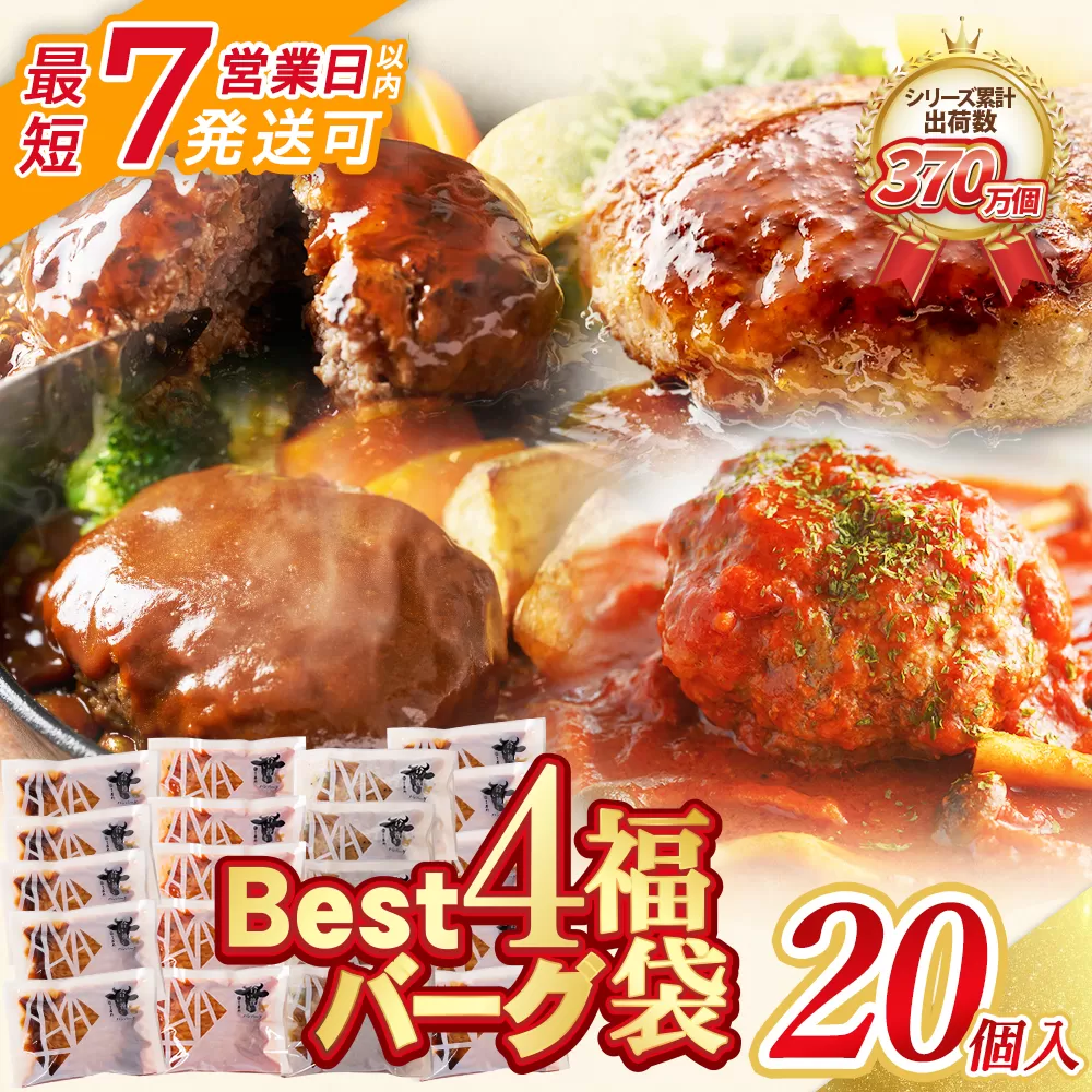 [7営業日以内発送][8/19寄附額改定][累計370万個突破!] 大容量!Best4バーグ ハンバーグ 150g×20個セット(合挽4種 各5個)ハンバーグ 牛肉 豚肉 洋食 ハンバーグ はんばーぐ 大容量 冷凍 人気 ハンバーグ 4種類 手軽 冷凍 3kg おすすめ おかず 肉 ハンバーグ お得