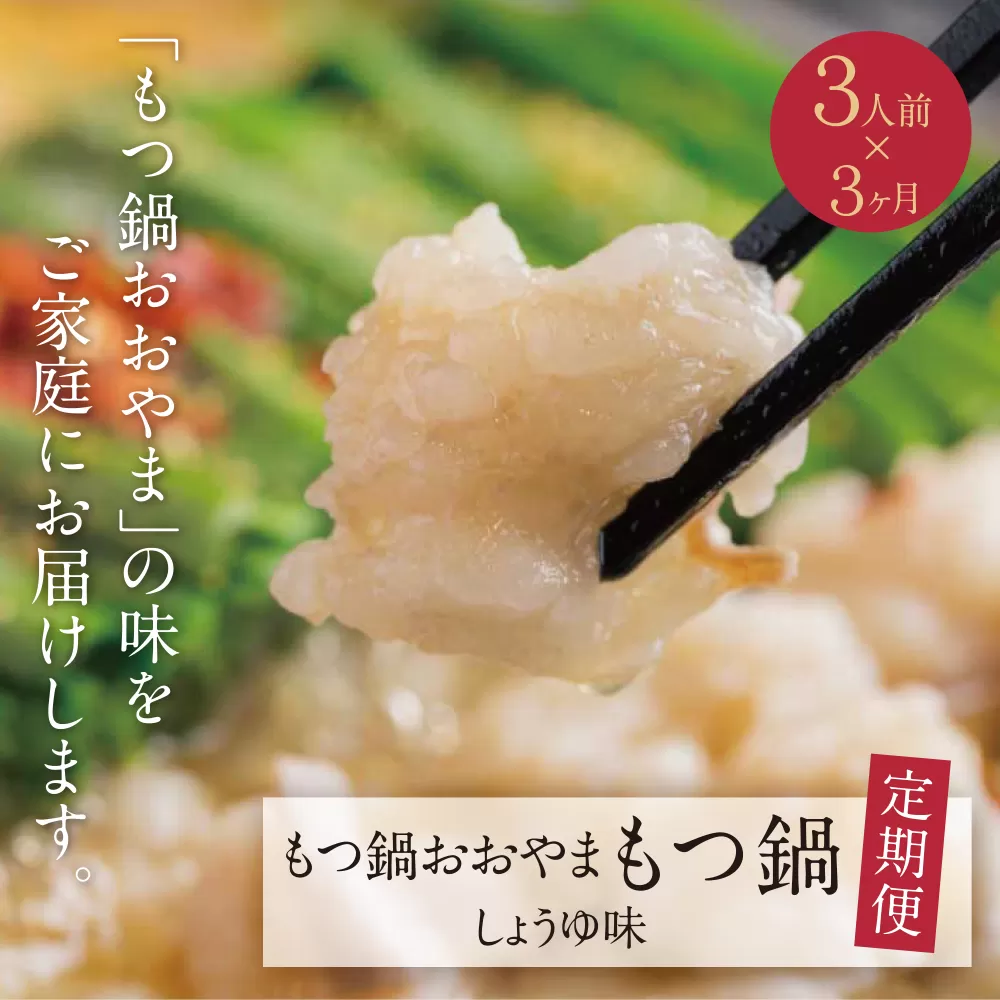 【定期便3ヶ月】福岡売上No1　博多もつ鍋おおやま しょうゆ味 3人前