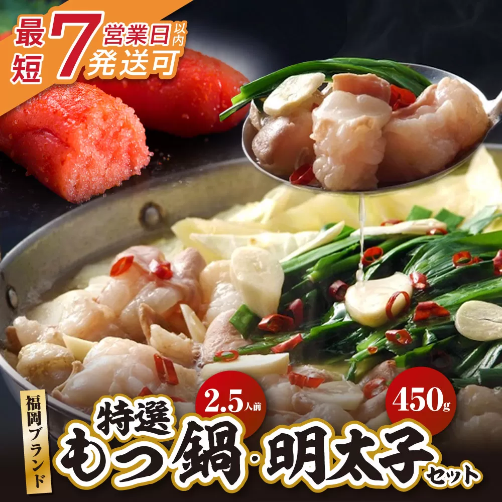 博多特選もつ鍋(2.5人前・醤油味）と辛子明太子450g(特選切子3パック分) 