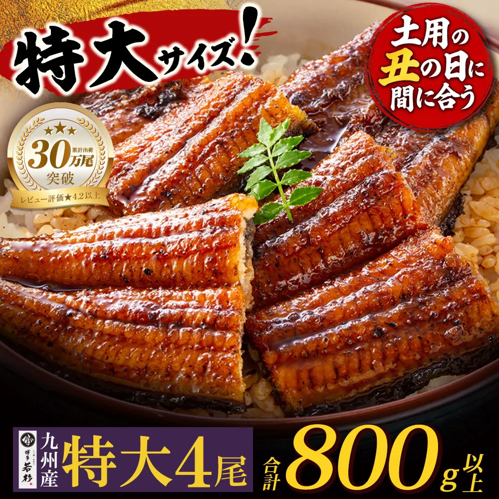 【2026年 丑の日 先行予約】 国産うなぎ蒲焼特大サイズ4尾（計800g以上）鰻蒲焼用タレ・山椒付 うなぎ生産量日本一鹿児島県産・宮崎県産・熊本県産