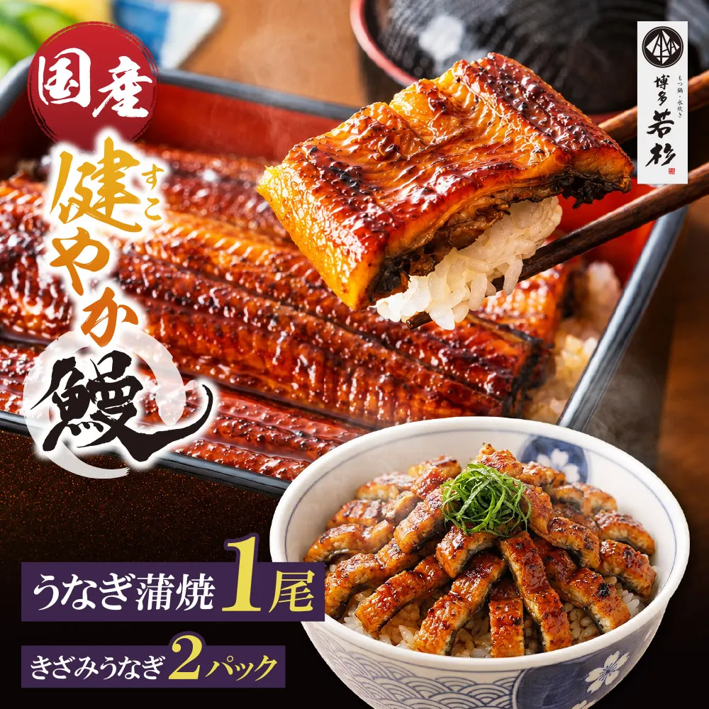 健やかうなぎ蒲焼×1尾(計155g以上) ＆ きざみうなぎ(85g)×2P