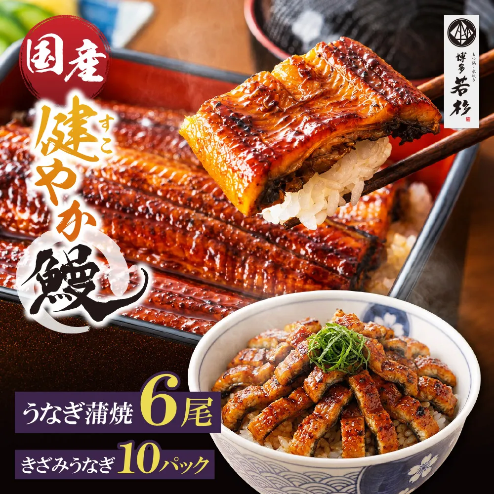 健やかうなぎ蒲焼×6尾(計930g以上) ＆ きざみうなぎ(85g)×10P