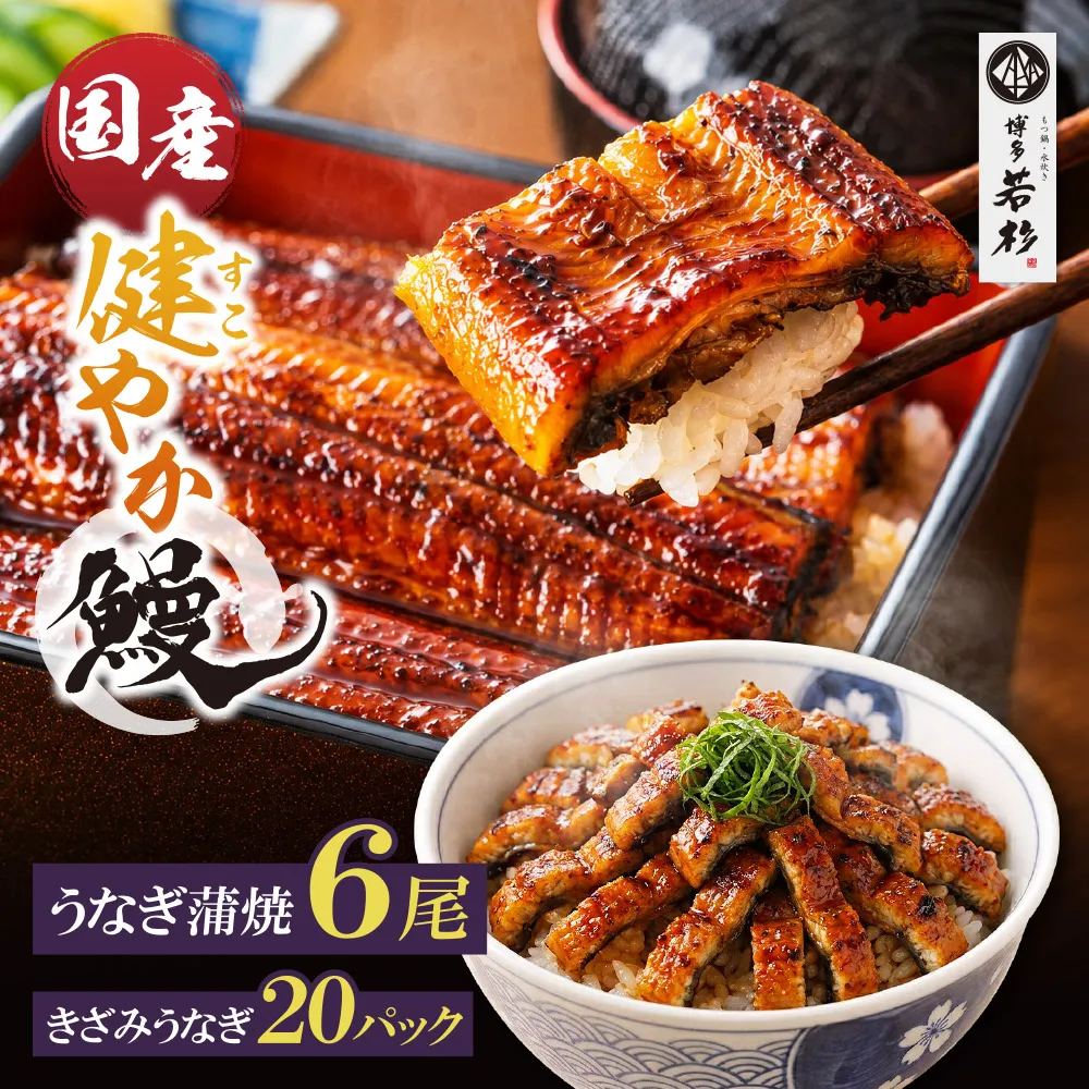 健やかうなぎ蒲焼×6尾(計930g以上) ＆ きざみうなぎ(85g)×20P