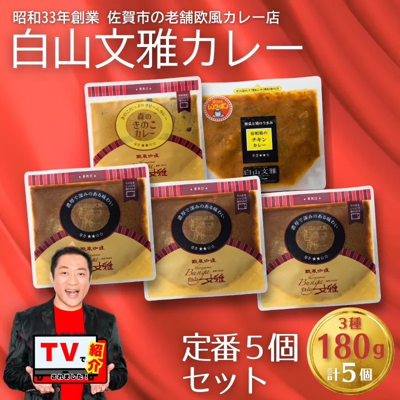 白山文雅カレー 定番5個セット：B250-032