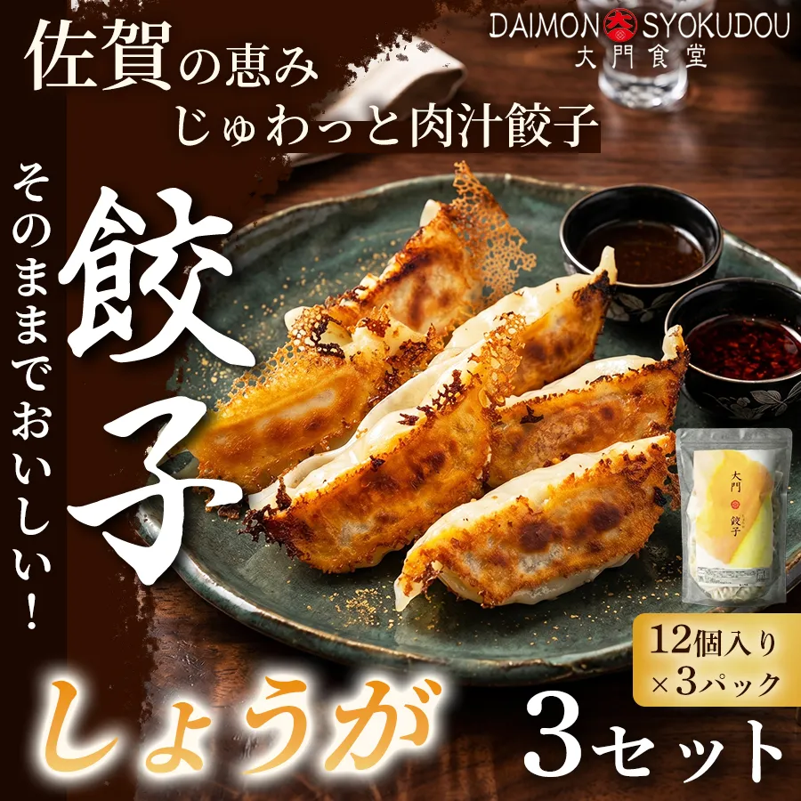 【1個28ｇで満足度大！】大門餃子　しょうが(12個入×3P) 3セット 餃子 ぎょうざ 焼き餃子 蒸し餃子 揚げ餃子 おかず 冷凍餃子 手土産 ギフト 贈答用 佐賀県産：B330-012