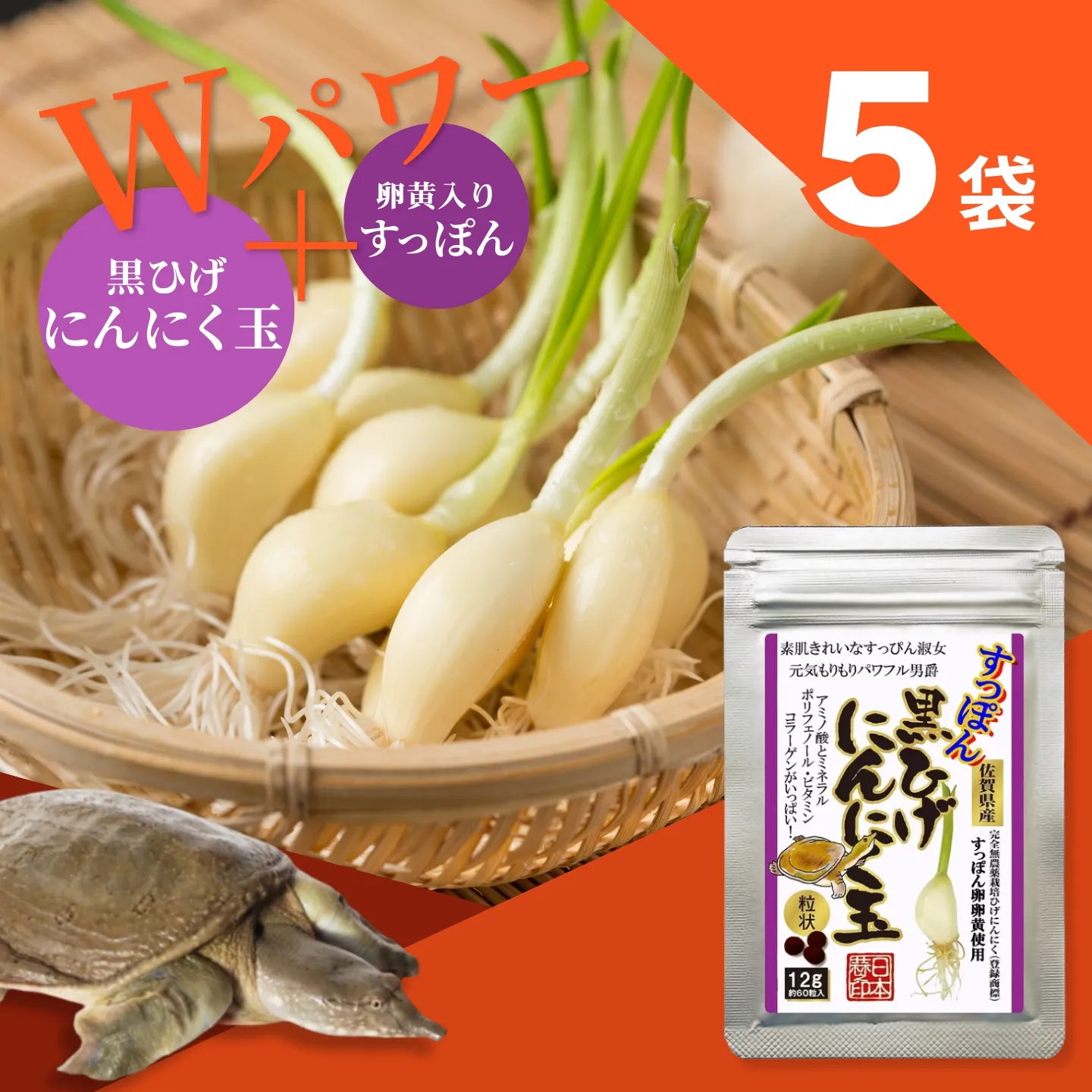 【レターパックライト配送】こつこつ真面目に作った すっぽん黒ひげにんにく玉 5袋セット:B400-023