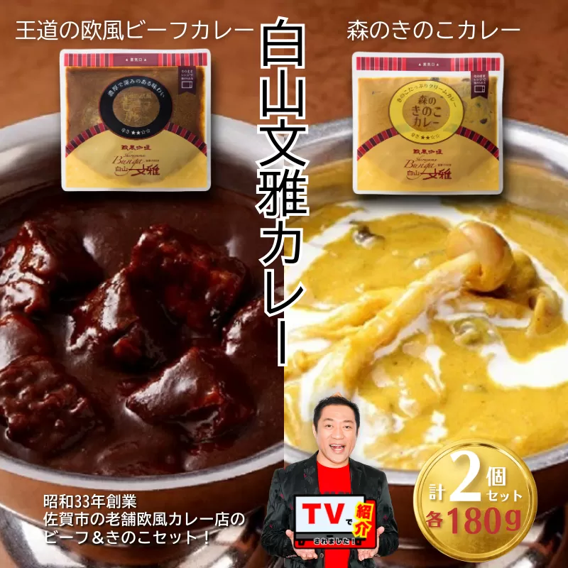 白山文雅カレー２種セット（ビーフ・きのこ）：B120-072