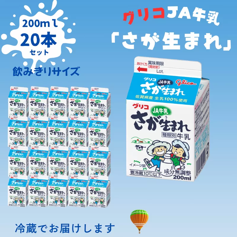 JAさが生まれ牛乳 200ml×20本セット：B110-060