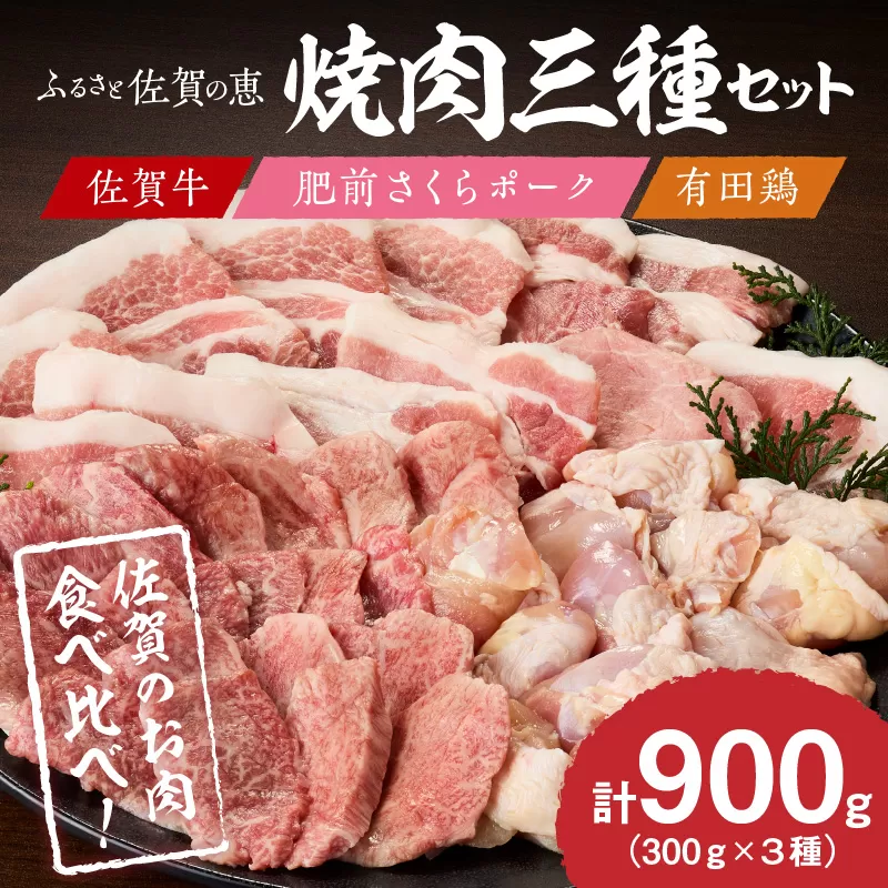 佐賀の恵み 三種焼肉セット（佐賀牛・有田鶏・肥前さくらポーク）×3セット 015-J1629