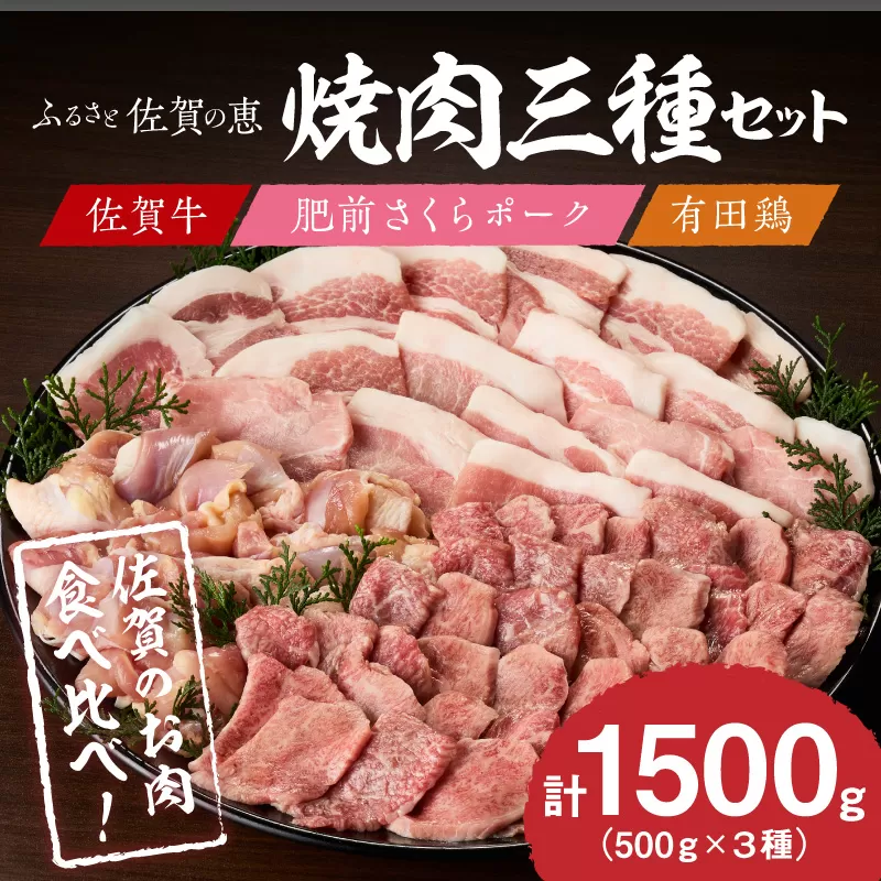 佐賀の恵み 三種焼肉セット（佐賀牛・有田鶏・肥前さくらポーク）×5セット 015-J1631