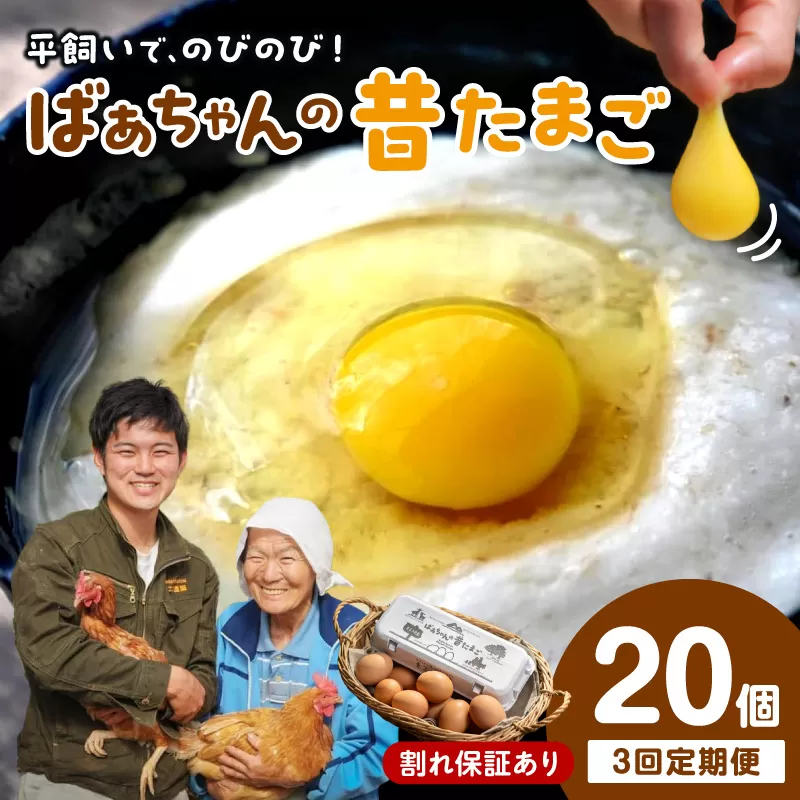 【3回定期便】平飼いで のびのび！ばあちゃんの昔たまご 20個/月 割れ保証あり 999-B615