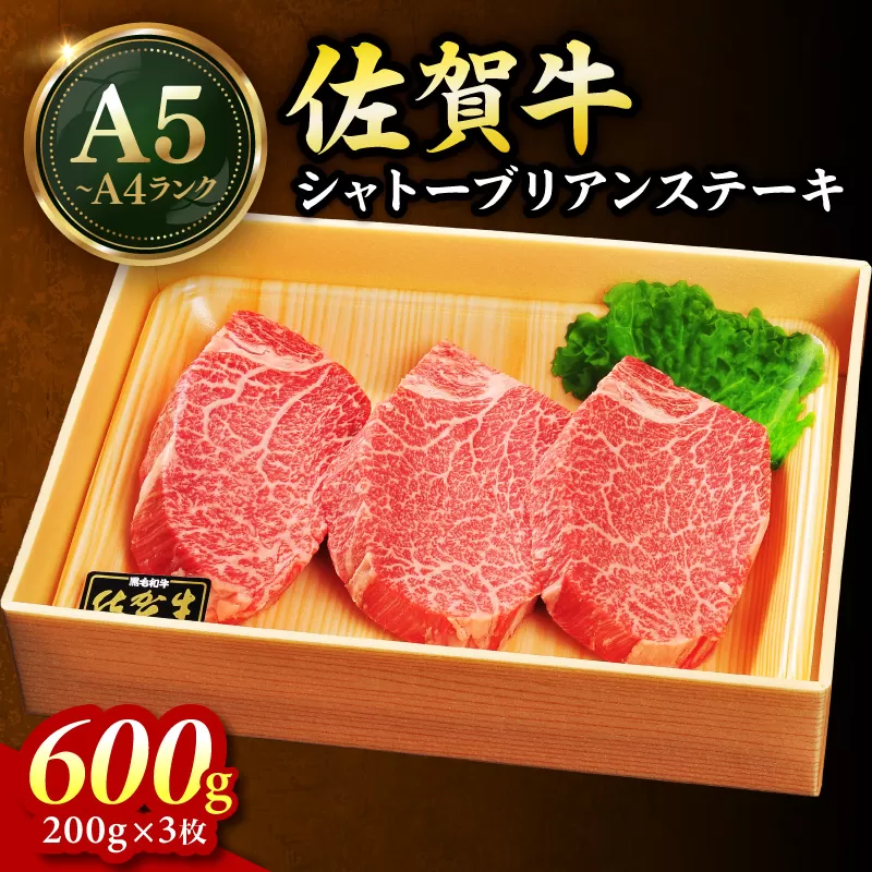 佐賀牛 シャトーブリアンステーキ 600g(200g×3枚) 189-J1426