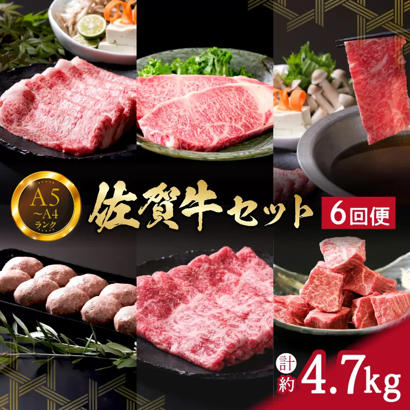 【6ヶ月定期便】佐賀牛 セット 計4.7kg ヒレ 赤身 モモスライス サーロイン ロース 999-J1973