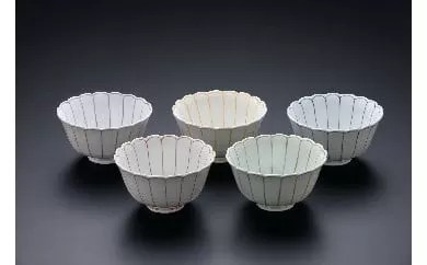 【伊万里焼】菊割どんぶり5色セット 035-H211