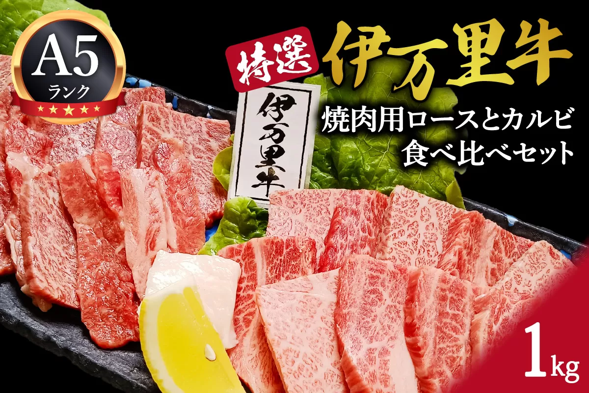 特選伊万里牛(A5)焼肉用ロースとカルビ食べ比べセット 1kg 044-J1102