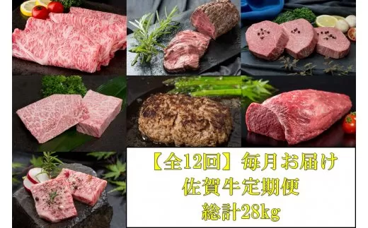 【全12回】毎月お届け 佐賀牛 定期便 総計28kg 999-J476