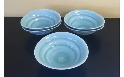 【伊万里焼】青磁うずまき小鉢 5個セット 027-H577