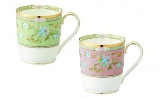 【ノリタケ】ヨシノ マグペアセット（グリーン・ピンク） 058-H1045