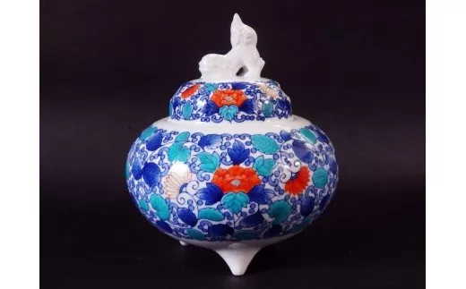 【伊万里焼】色鍋島唐草文香炉【市川冬山窯】 037-H1227