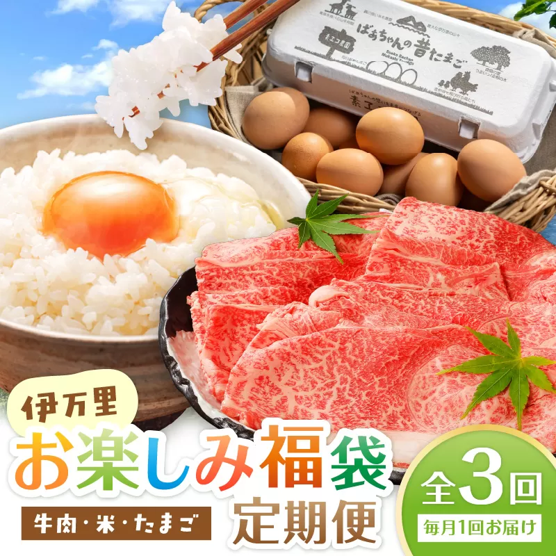 伊万里 お楽しみ福袋 定期便 全3回 牛肉 米 たまご【毎月発送コース】 999-E029