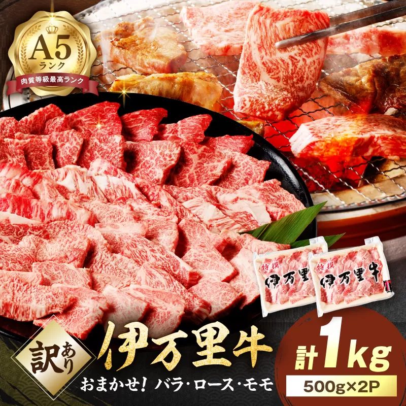 【伊万里牛】 訳あり 焼肉用 バラ・ロース・モモ（ミックス） 1kg （500g×２パック） 小分けパック J1316