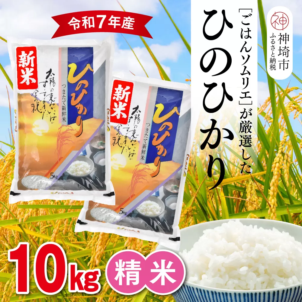 【令和7年産 新米】ごはんソムリエが厳選 白米 ひのひかり 10kg【神埼市産 新米 米 お米 精米 白米 10kg 5kg×2 ひのひかり ブランド米 食味鑑定士】(H063151)