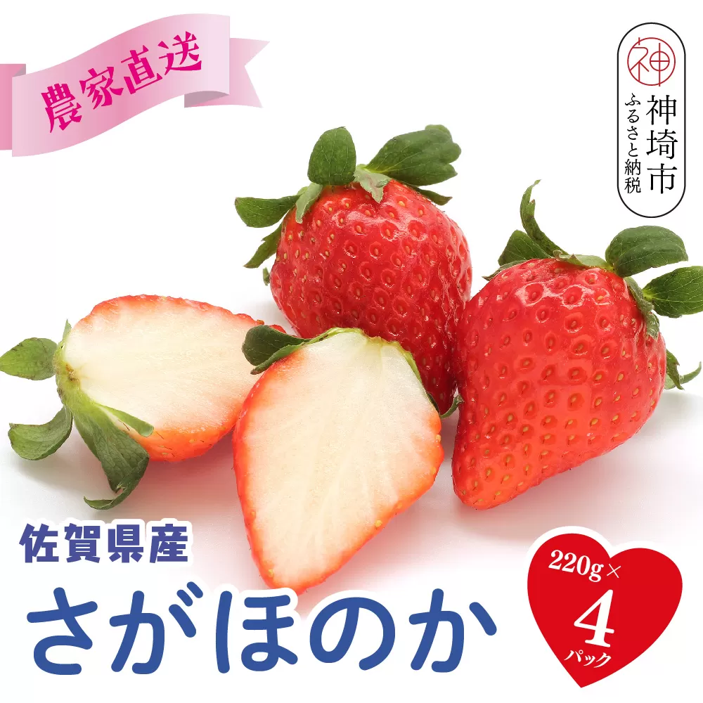 【R8年1月より発送 農家直送】さがほのか220g×4パック【いちご 苺 イチゴ 果物 フルーツ スイーツ デザート ふるさと納税】(H117102)