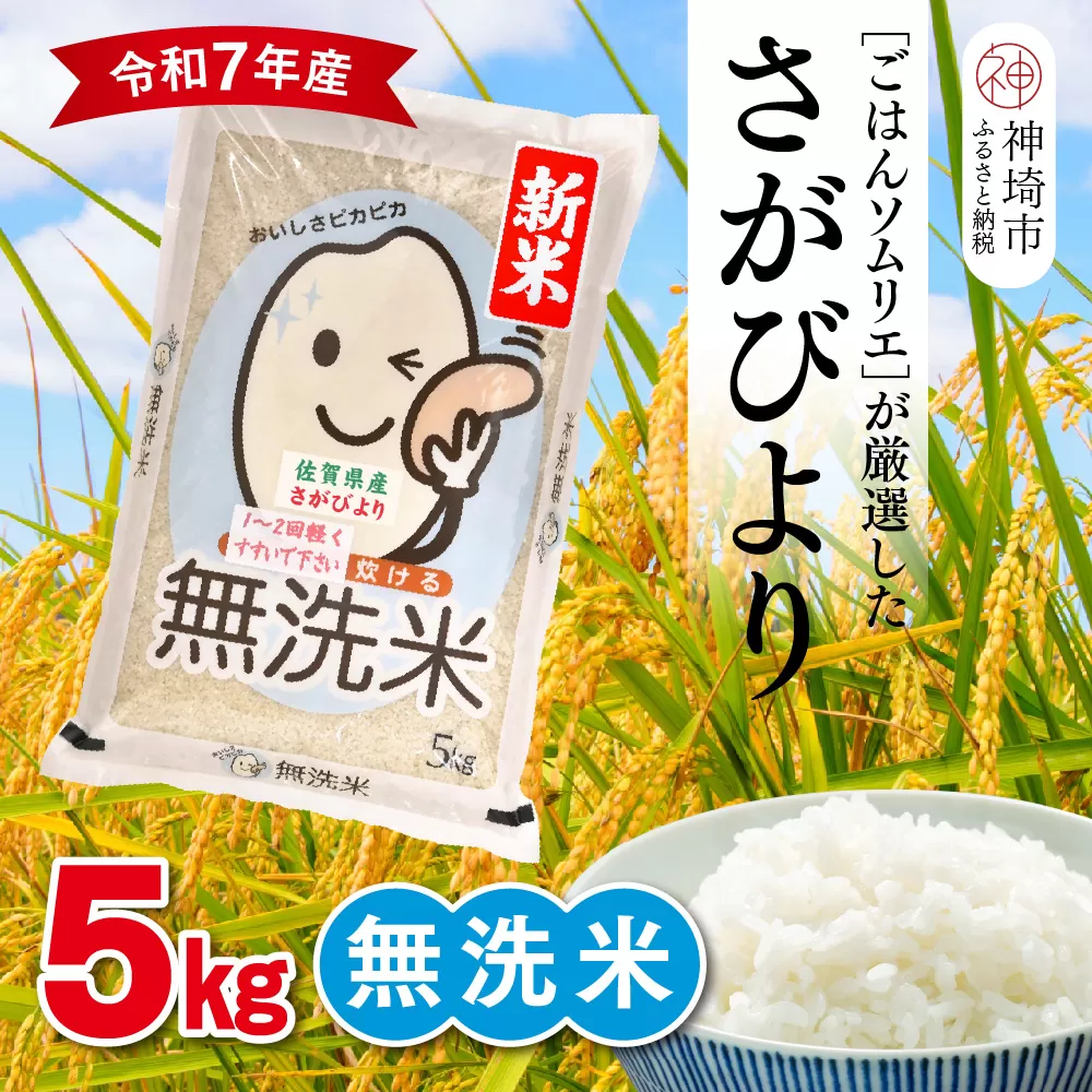 【令和7年産 新米】ごはんソムリエが厳選 無洗米 さがびより 5kg【神埼市産 米 お米 無洗米 精米 白米 5kg さがびより ブランド米 食味鑑定士】(H063146)