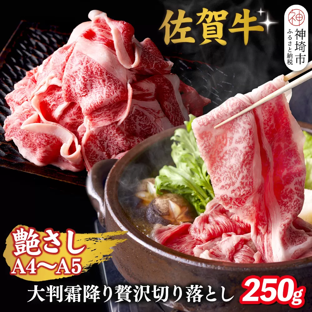艶さし！【A4～A5】佐賀牛大判霜降り贅沢切り落とし 250g【佐賀牛 切り落とし 霜降り 肩ロース 大判 一枚肉 薄切り 250g 小分け】(H112339)