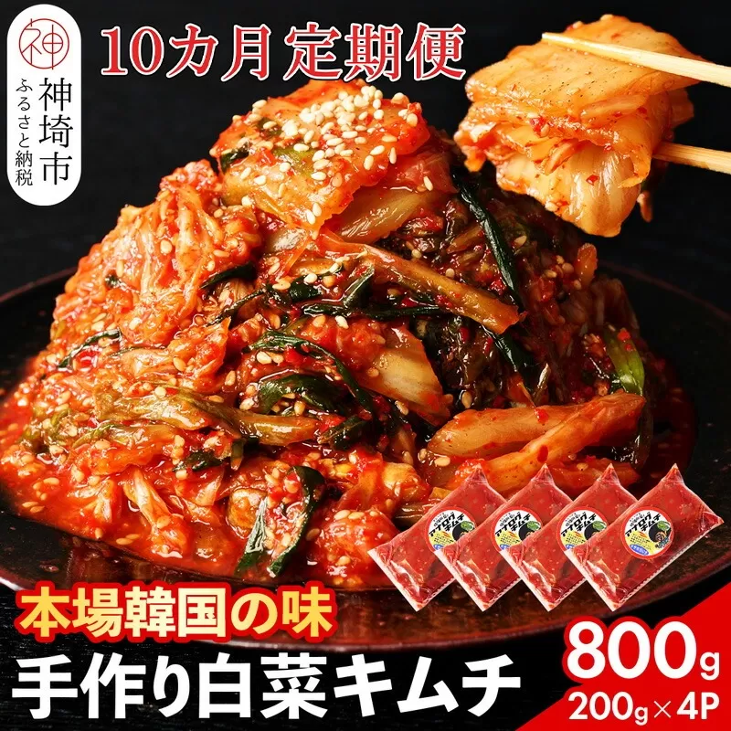 【一子相伝】秘伝のてづくり白菜キムチ 200g×4パックの10カ月定期便【本場の味 秘伝の味 焼肉 ご飯のお供 韓国 焼肉 豚キムチ チャーハン 漬物 ピリ辛】(H104105)