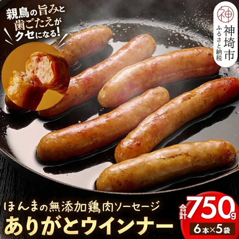 【無添加鶏肉ソーセージ】 ありがとウィンナー 5袋 【国産 神埼産 冷凍 無添加 ウィンナー ソーセージ 自然】(H073111)