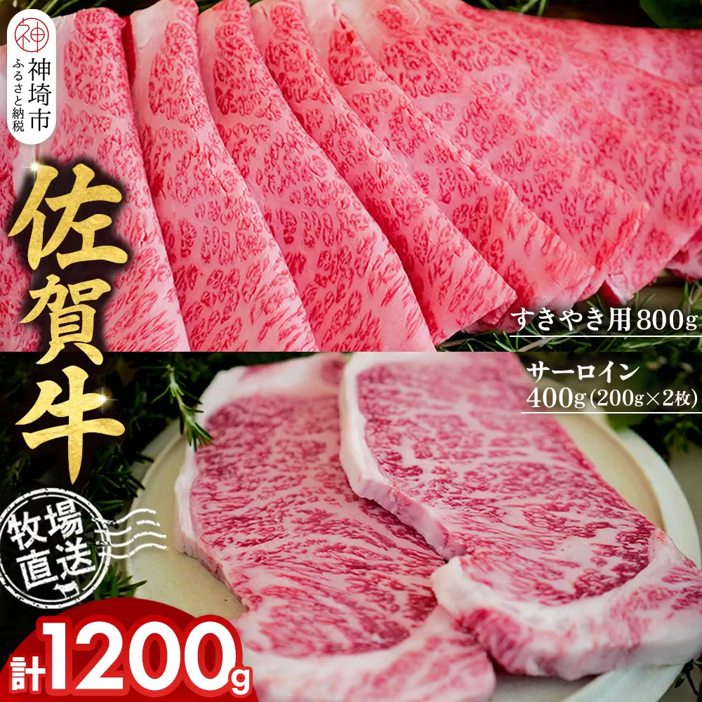 佐賀牛 サーロインステーキ200g×2枚計400g すきやき用800g 2種セット【佐賀牛 サーロイン ステーキ すき焼き 霜降り 赤身 脂身 高級部位】(H122134)