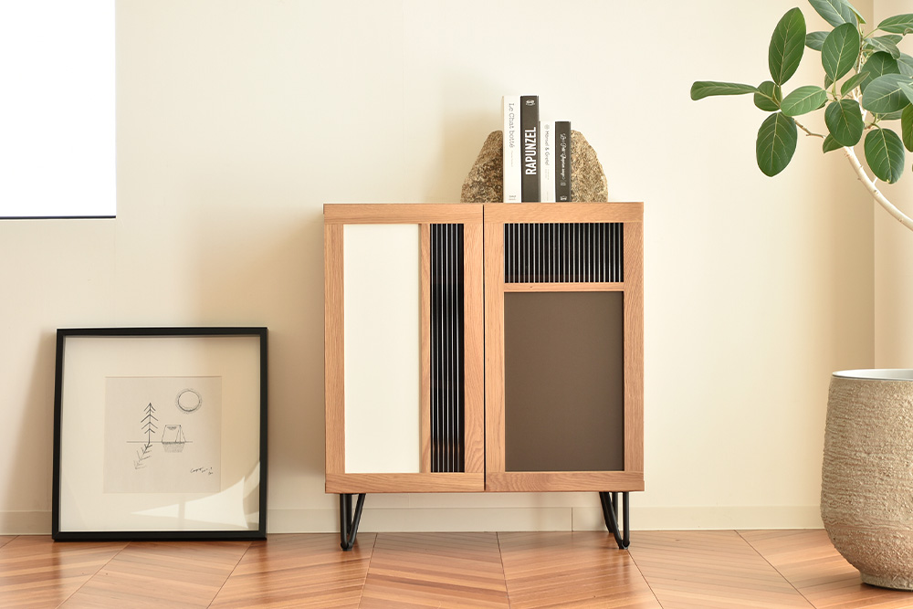 トレント 75 サイドボード【完成品 オーク ガラス スチール デザイン