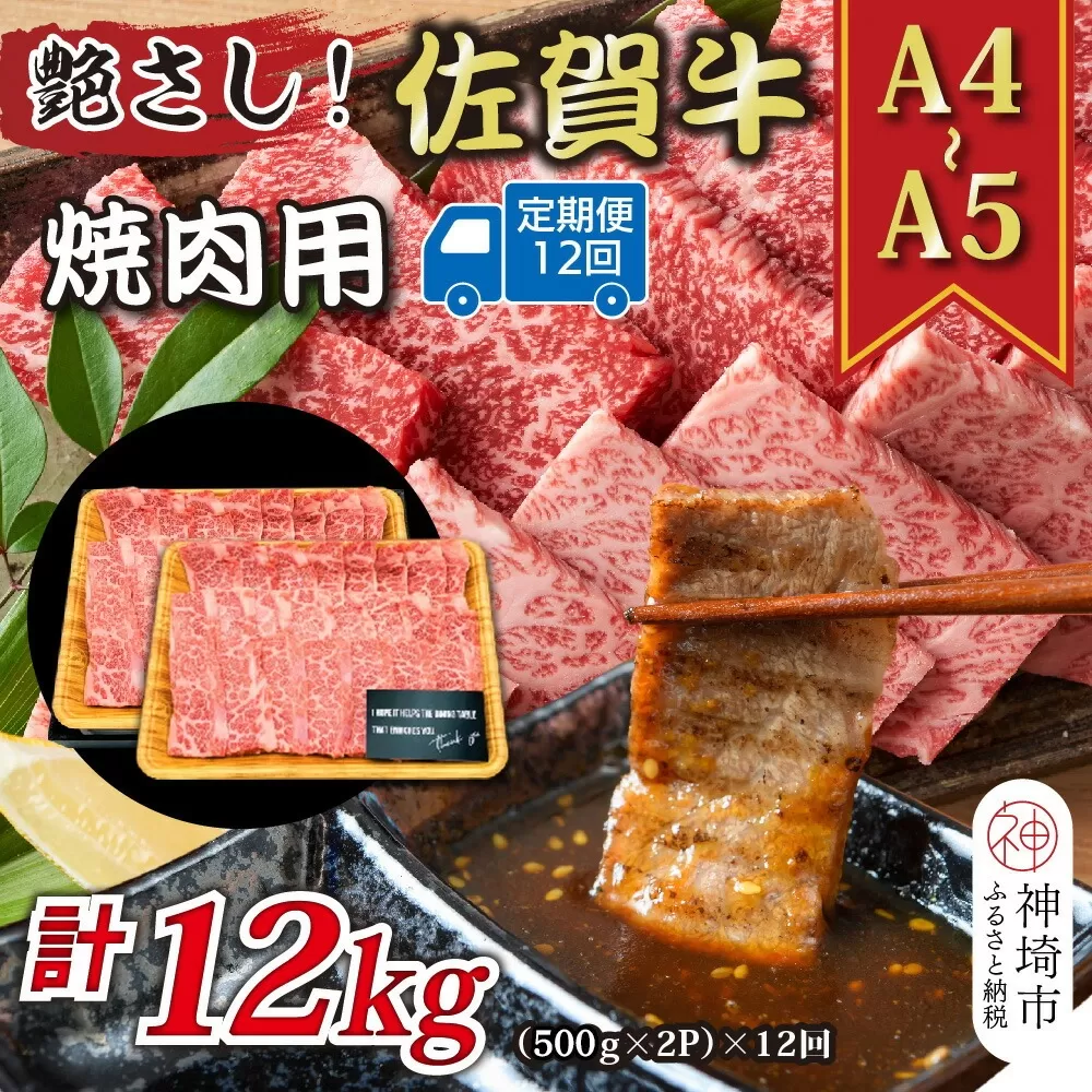 【12か月定期便】艶さし！【A4〜A5】佐賀牛焼肉用 1kg(500g×2P)×12回【肉 牛肉 ブランド牛 黒毛和牛 ふるさと納税】(H112171)