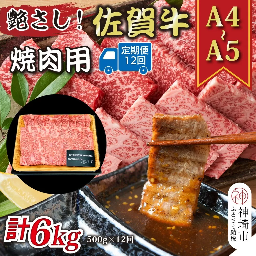 【12か月定期便】艶さし！【A4〜A5】佐賀牛焼肉用 500g×12回【肉 牛肉 ブランド牛 黒毛和牛 ふるさと納税】(H112168）