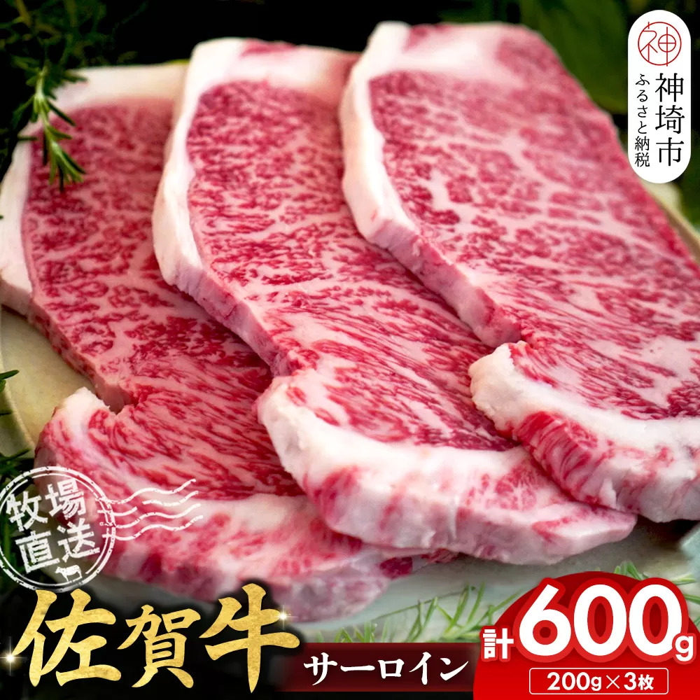 佐賀牛 サーロインステーキ200g×3枚計600g【佐賀牛 サーロインステーキ 牧場直送】(H122148)