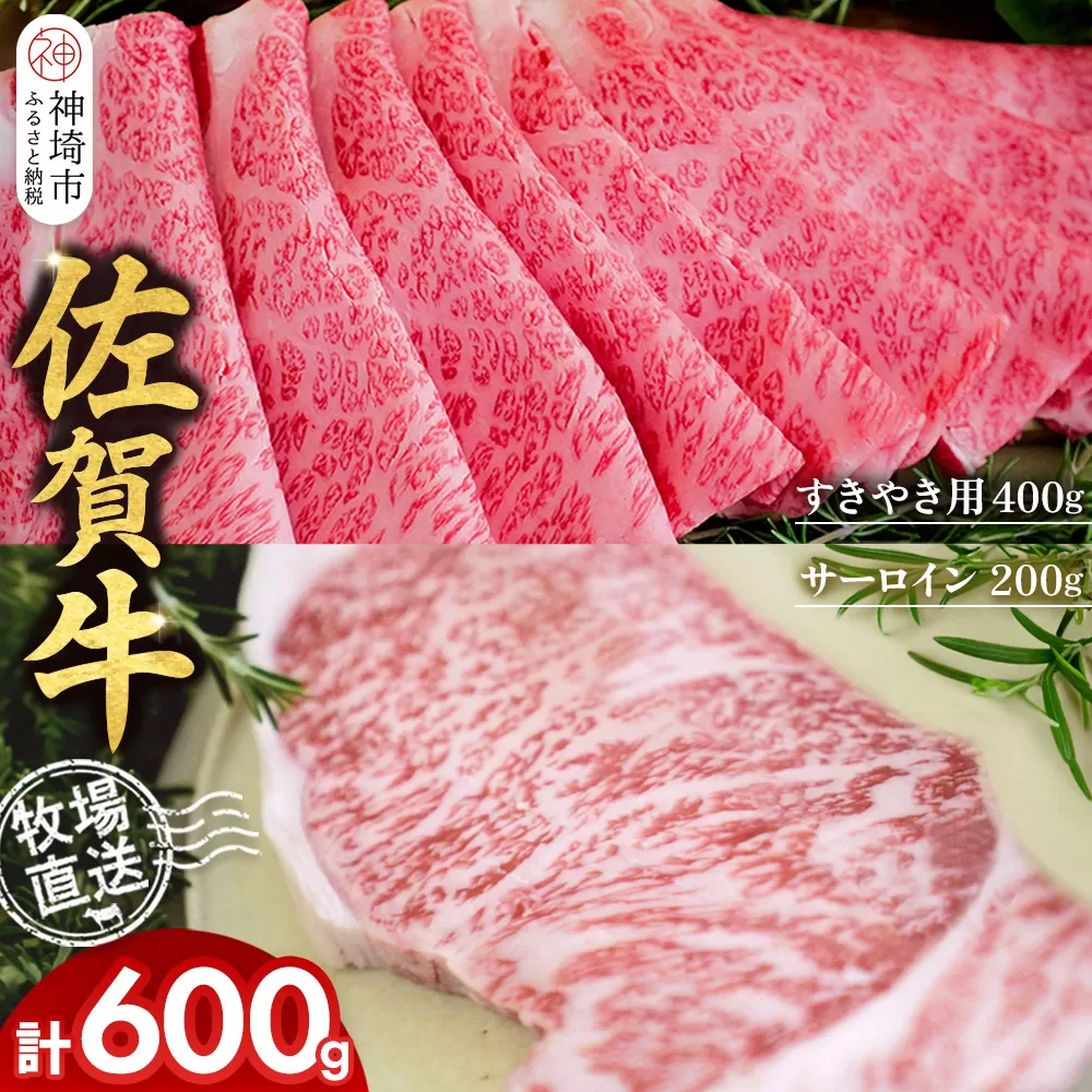 佐賀牛 サーロインステーキ200g×1枚計200g すきやき用400g 2種セット【佐賀牛 サーロイン ステーキ すき焼き 霜降り 赤身 脂身 高級部位】(H122135)
