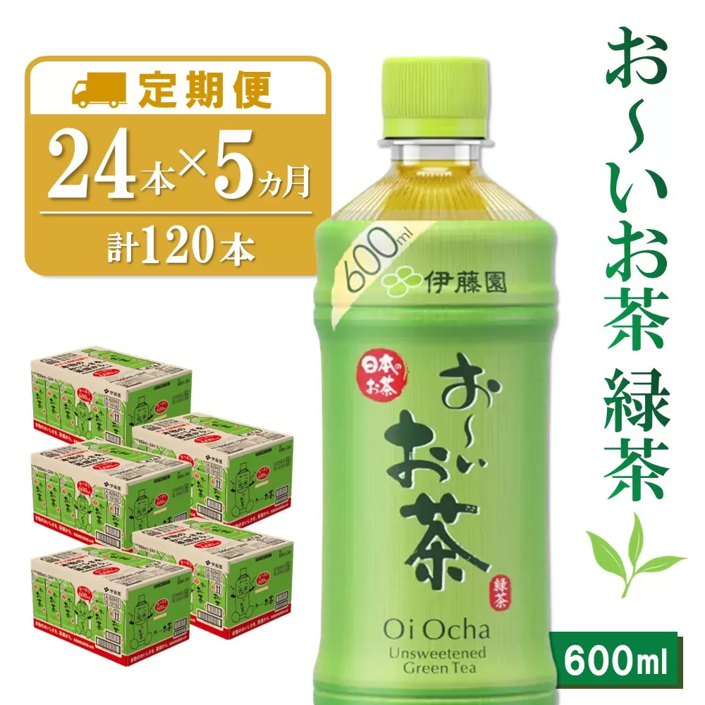 【5か月定期便】おーいお茶緑茶 600ml×24本(合計5ケース)【伊藤園 お茶 緑茶 まとめ買い 箱買い 熱中症対策 水分補給 備蓄 防災】K071443