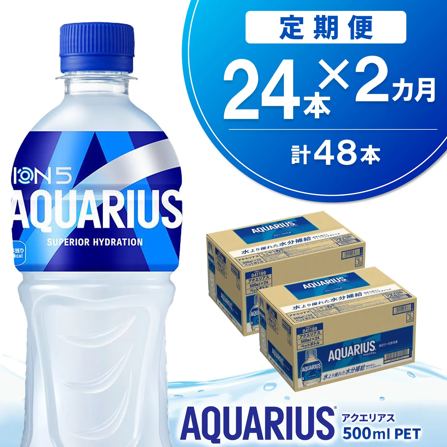 【2か月定期便】アクエリアス 500mlPET (24本×2回) 計48本【コカコーラ 熱中症対策 スポーツ飲料 スポーツドリンク 水分補給 ペットボトル 健康 スッキリ ミネラル アミノ酸 クエン酸 リフレッシュ 常備 保存 買い置き】K090543