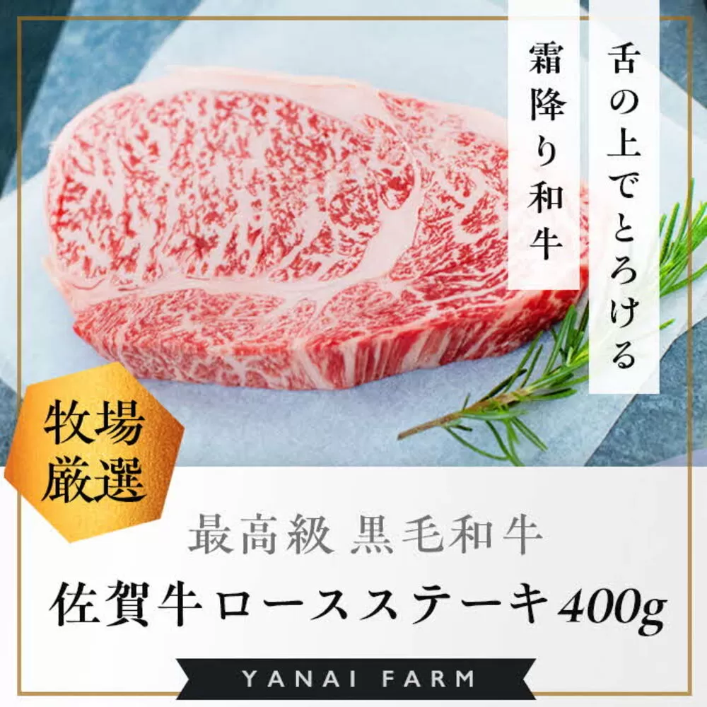 《佐賀牛》「梁井」霜降りロースステーキ 2枚 400g【佐賀牛 霜降り肉 ロース肉 サシ ステーキ 肉汁 とろける やわらか 美味しい ブランド肉】K081037