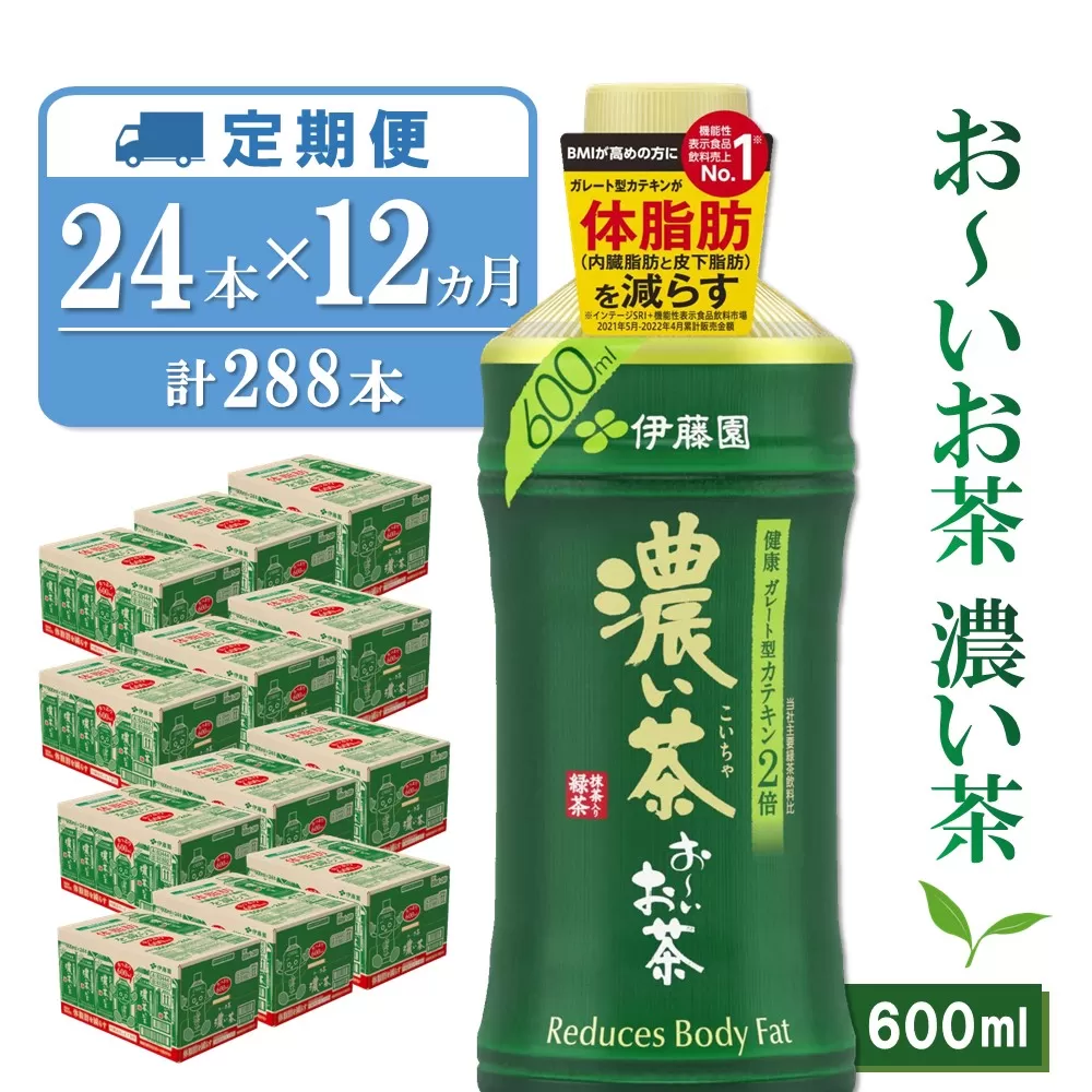 【12か月定期便】おーいお茶濃い茶 600ml×24本(合計12ケース)【伊藤園 お茶 緑茶 濃い 渋み まとめ買い 箱買い ケース買い カテキン 2倍 体脂肪】 J08-E071375