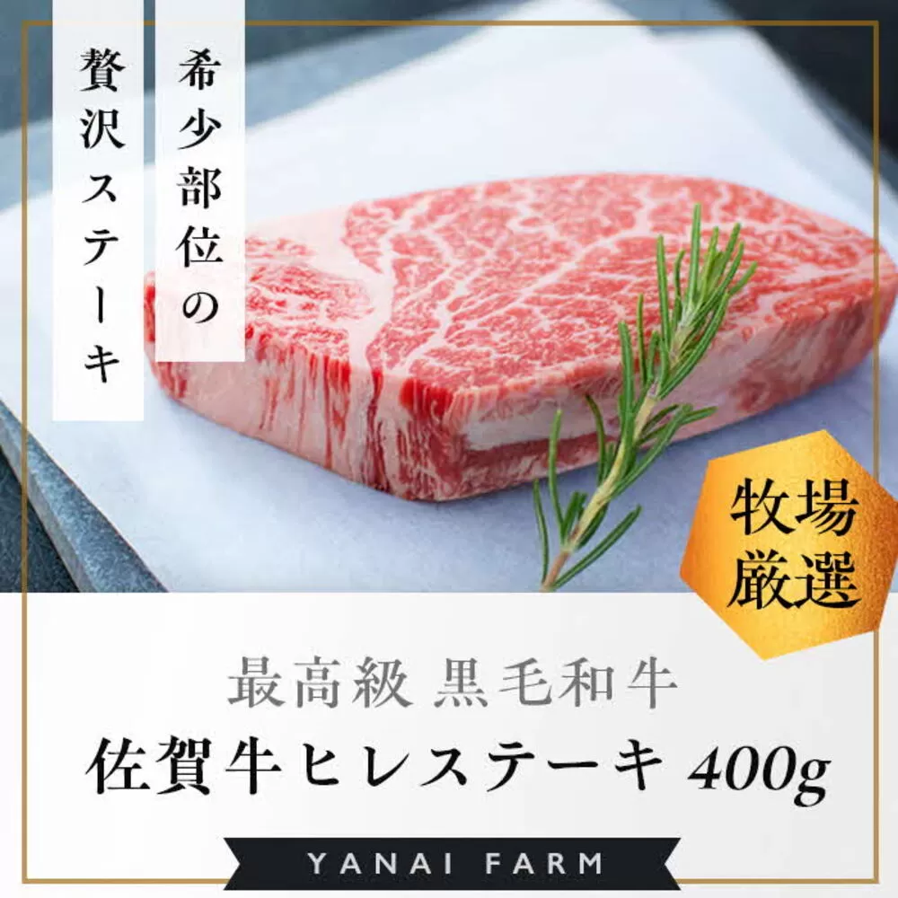 《佐賀牛》「梁井」希少部位 ヒレステーキ 2枚 400g【佐賀牛 ヒレステーキ フィレステーキ ヒレ肉 フィレ やわらか 上質 サシ 美味しい パーティー イベント ブランド肉】K081023