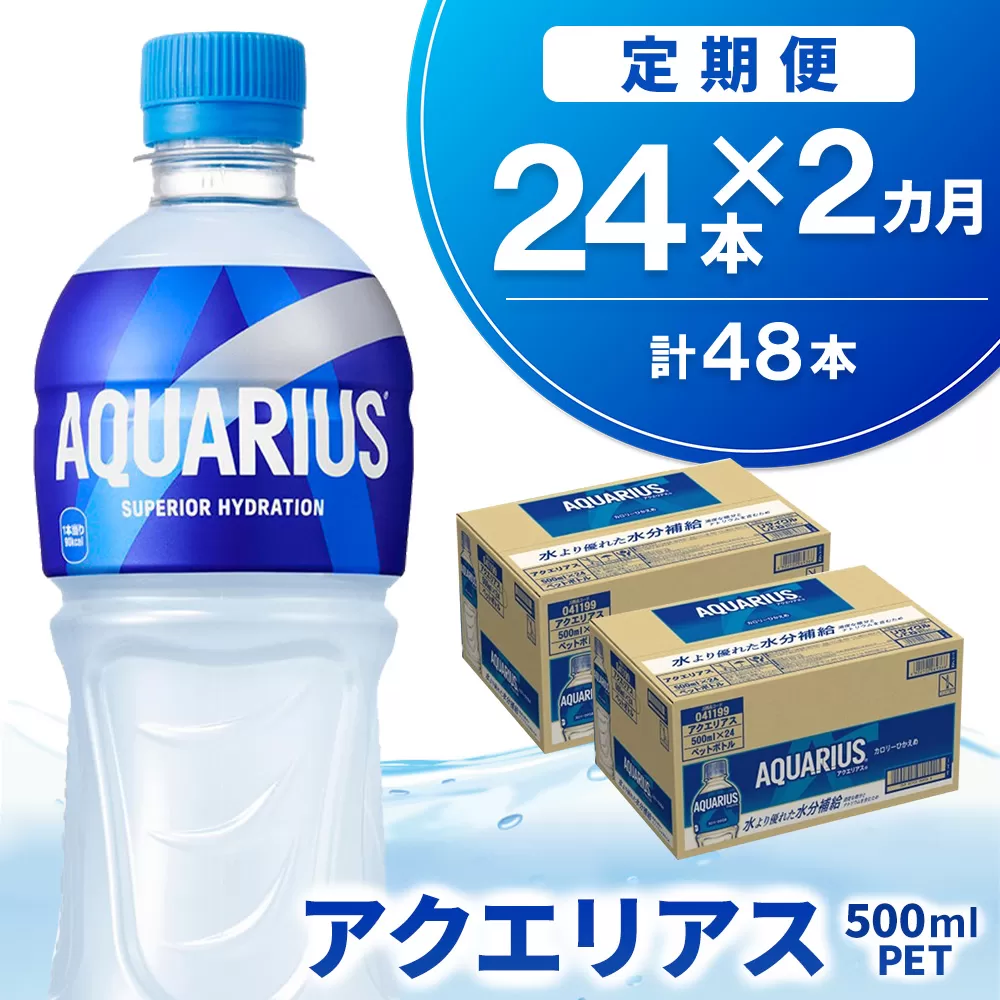 【2か月定期便】アクエリアス 500mlPET×24本【コカコーラ 熱中症対策 スポーツ飲料 スポーツドリンク 水分補給 ペットボトル 健康 スッキリ ミネラル アミノ酸 クエン酸 リフレッシュ 常備 保存 買い置き】K090456