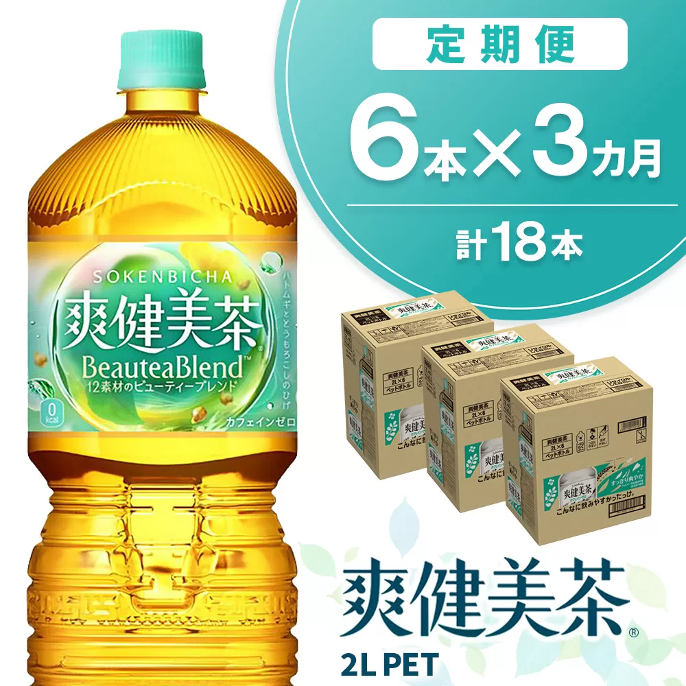 【3か月定期便】爽健美茶 2L×6本(1ケース)【コカコーラ カフェインゼロ 香ばしい おいしい ブレンド茶 お茶 ハトムギ 玄米 大麦 ドクダミ ハブ茶 チコリー 麦芽 植物素材 飲料 ペットボトル】K090500