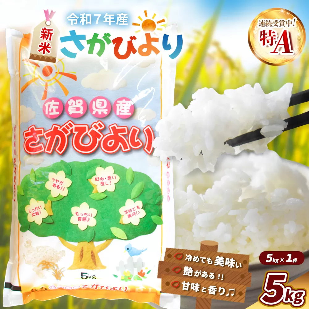 【令和7年産新米】さがびより 5kg【特A米 米 ブランド米 県産米 精米 ごはん おにぎり お弁当 ふっくら もっちり】K018030