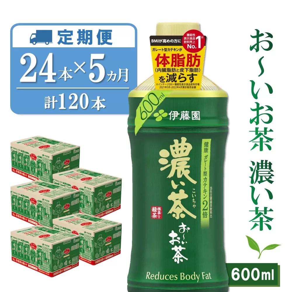 【5か月定期便】おーいお茶濃い茶 600ml×24本(合計5ケース)【伊藤園 お茶 緑茶 濃い 渋み まとめ買い 箱買い ケース買い カテキン 2倍 体脂肪 備蓄 防災 熱中症】K071449