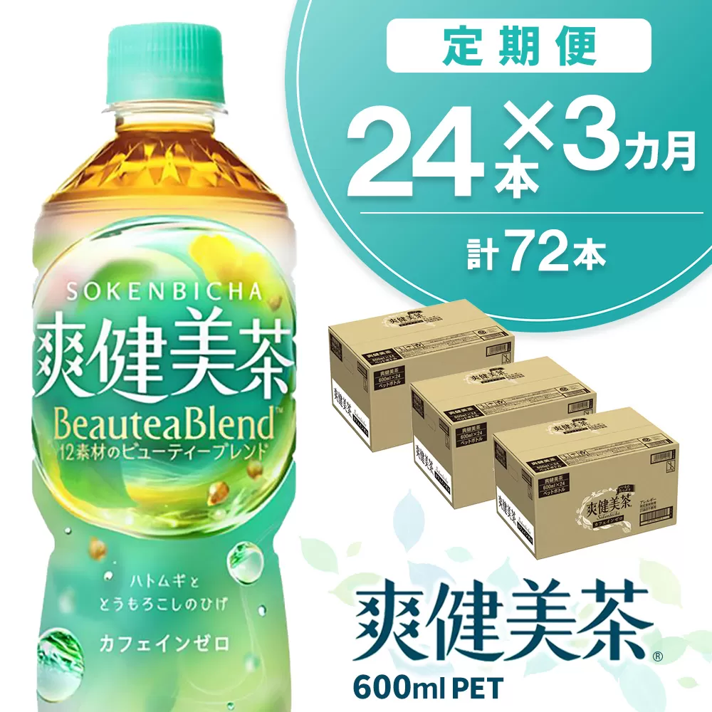 【3カ月定期便】爽健美茶 600mlPET×24本(合計3ケース)【コカコーラ カフェインゼロ 定期便 香ばしい おいしい お茶 ハトムギ 玄米 月見草 大麦 ドクダミ 飲料 ペットボトル】K090462