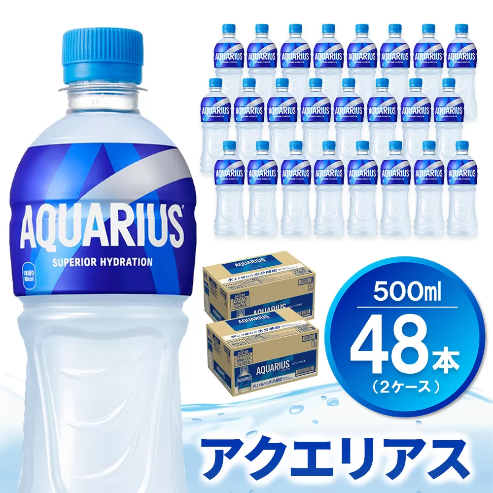 アクエリアス 500mlPET (2ケース) 計48本【コカコーラ 熱中症対策 スポーツ飲料 スポーツドリンク 水分補給 ペットボトル 健康 スッキリ ミネラル アミノ酸 クエン酸 リフレッシュ 常備 保存 買い置き】K090163